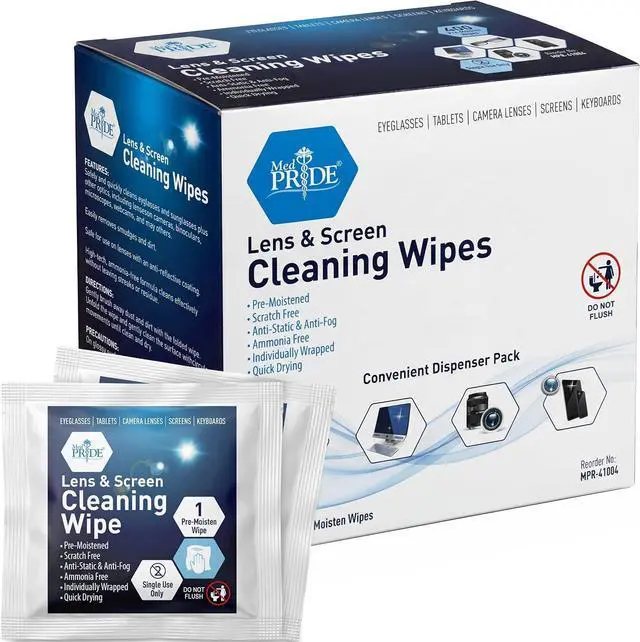 Main image of MED PRIDE Anti-Fog Lens and Screen Cleaning Wipes for Eyeglasses, Touch Screens, Premoistened, Anti-Static, Quick-Dry (200 200 Count (Pack of 1))