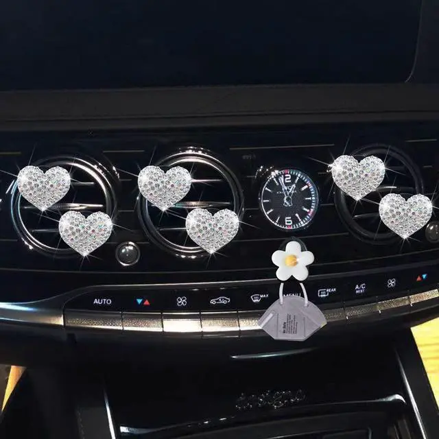 Alt view image 5 of 7 - Bling Heart Air Vent Clips, 6 Pcs Silver Heart Cars Air Fresheners Vent Clips Car Diffuser Vent Clip Diamond Car Decoration Cars Interior Decor Cute Car Accessories for Women Girls + Flower Mask Hook