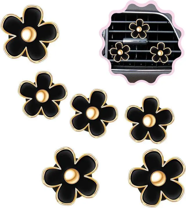 Main image of 6 Pcs Daisy Flower Air Vent Clip Air Conditioning Outlet Clip Car Air Freshener Clip Car Interior Decor Charm Colorful Car Interior Accessories for Girls Women (Black)