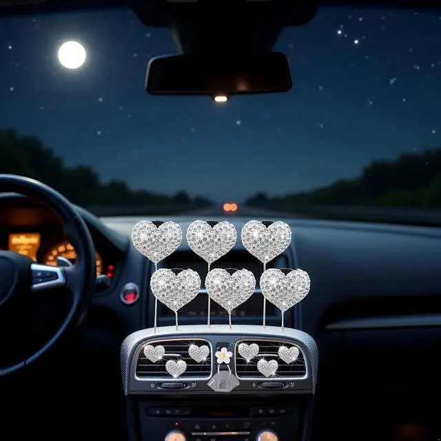 Alt view image 6 of 7 - Bling Heart Air Vent Clips, 6 Pcs Silver Heart Cars Air Fresheners Vent Clips Car Diffuser Vent Clip Diamond Car Decoration Cars Interior Decor Cute Car Accessories for Women Girls + Flower Mask Hook