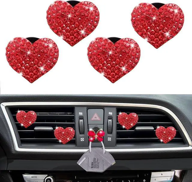 Main image of 5 Pcs Bling Red Lips Air Vent Clips, Heart Shape Crystal Car Air Vent Clip Charms Car Air Fresheners for Women Rhinestone Diffuser Vent Clip Cute Car Decor Bling Car Accessories for Women (Red hearts)