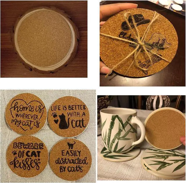 Alt view image 4 of 6 - 10Pcs Self-Adhesive Mini Backing Cork Coasters Tiles Sheets Round 4" for DIY Coasters and DIY Crafts Cork Board, Cork Tiles, Cork Mat