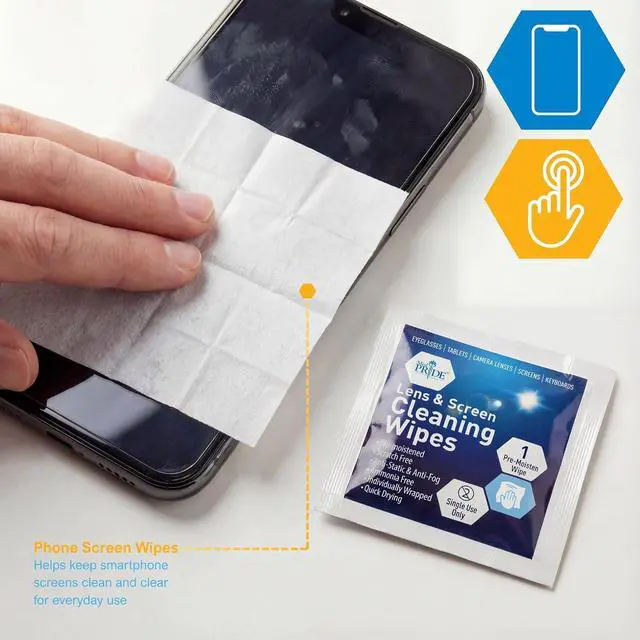 Alt view image 7 of 7 - MED PRIDE Anti-Fog Lens and Screen Cleaning Wipes for Eyeglasses, Touch Screens, Premoistened, Anti-Static, Quick-Dry (200 200 Count (Pack of 1))