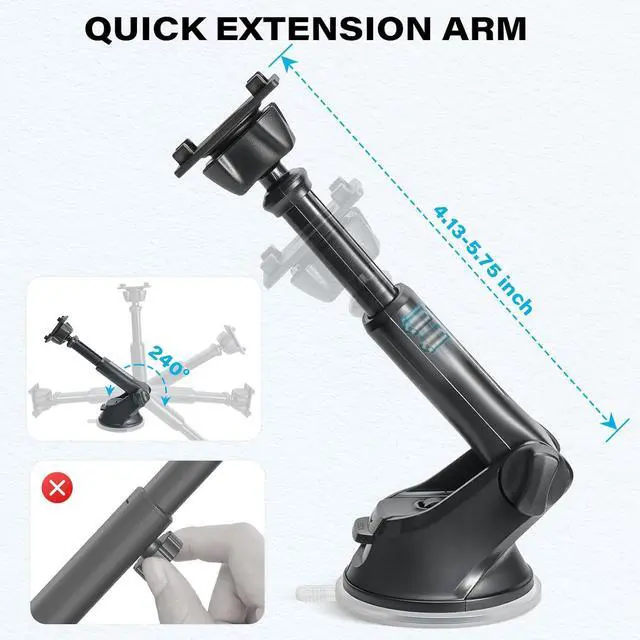 Alt view image 4 of 7 - 1Zero Replacement CarPlay Suction Mount with Extension Arm for 7-11 Inch | Replacement Suction Mount with Quick Extension Arm fits 7-11 Inch Carplay Screens; Adjustable for Dashboard or Windshield