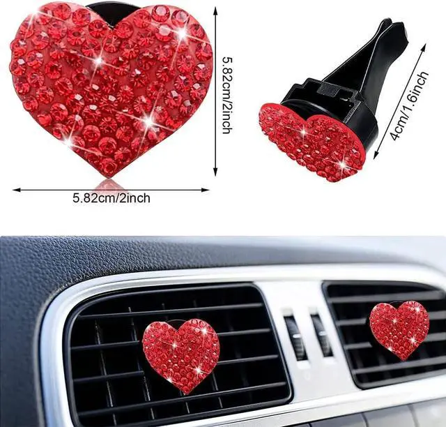 Alt view image 2 of 7 - 5 Pcs Bling Red Lips Air Vent Clips, Heart Shape Crystal Car Air Vent Clip Charms Car Air Fresheners for Women Rhinestone Diffuser Vent Clip Cute Car Decor Bling Car Accessories for Women (Red hearts)