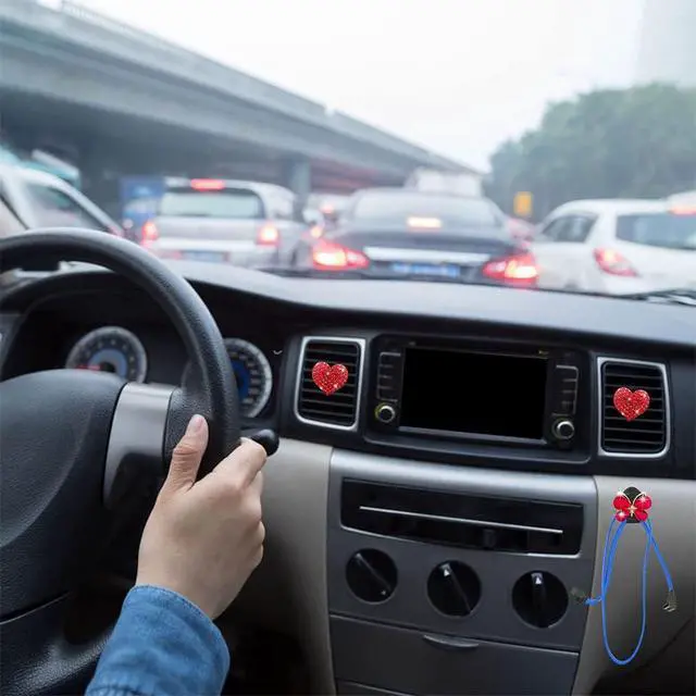 Alt view image 5 of 7 - 5 Pcs Bling Red Lips Air Vent Clips, Heart Shape Crystal Car Air Vent Clip Charms Car Air Fresheners for Women Rhinestone Diffuser Vent Clip Cute Car Decor Bling Car Accessories for Women (Red hearts)