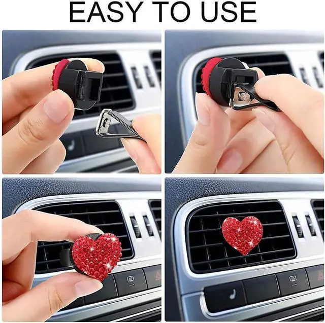Alt view image 4 of 7 - 5 Pcs Bling Red Lips Air Vent Clips, Heart Shape Crystal Car Air Vent Clip Charms Car Air Fresheners for Women Rhinestone Diffuser Vent Clip Cute Car Decor Bling Car Accessories for Women (Red hearts)