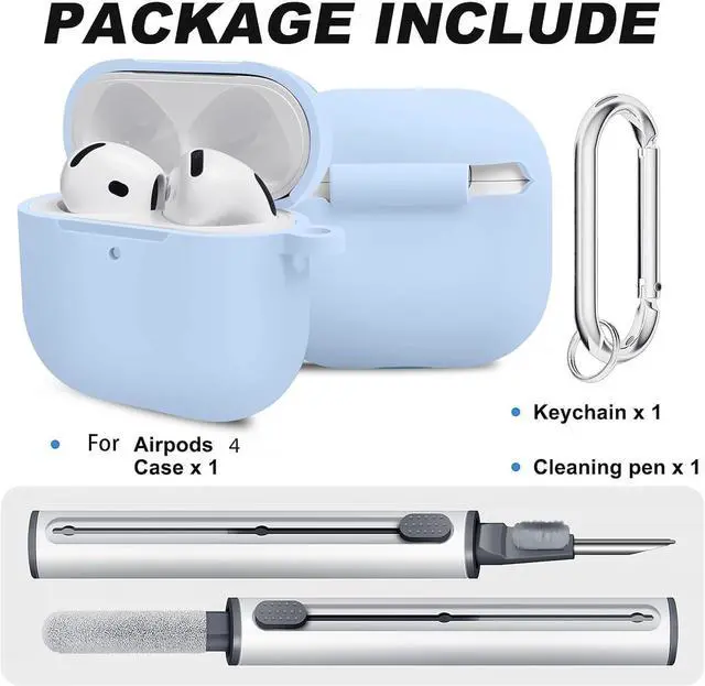 Alt view image 2 of 7 - for Airpods 4th Case Cover, Come with Cleaner Kit,Soft Skin Silicone Case Cover with Keychain, Full Protective Case for Men and Women, Compatible with AirPods 4th Generation Case,Sky Blue