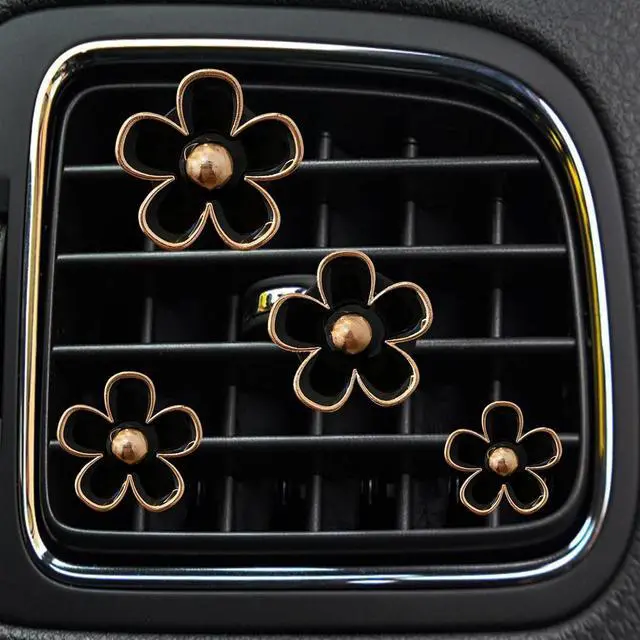 Main image of Daisy Car Air Vent Clips, 4Pcs Black Cute Flower Car Interior Decor | Cute Flower Design, Air Conditioning Outlet Clip, Car Air Freshener Clip Charm, For Women, Refillable Clips, Fits AC Vents