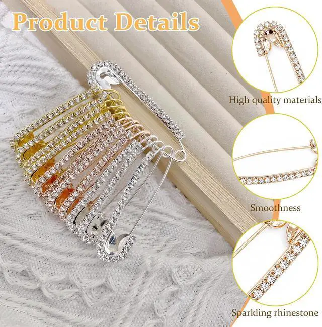 Alt view image 3 of 7 - 12PCS Rhinestone Safety Pins for Clothes Women - Tighten Jeans Waist, Fix Clothing No Sewing, Decorative Brooch Pins for Hats Bags Shawl