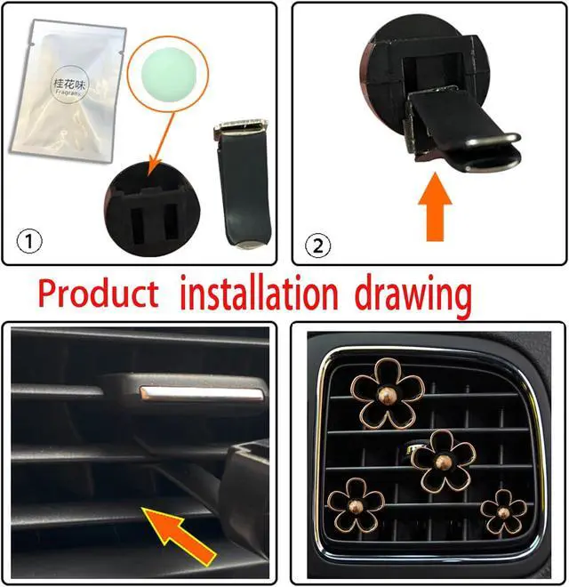 Alt view image 4 of 5 - Daisy Car Air Vent Clips, 4Pcs Black Cute Flower Car Interior Decor | Cute Flower Design, Air Conditioning Outlet Clip, Car Air Freshener Clip Charm, For Women, Refillable Clips, Fits AC Vents