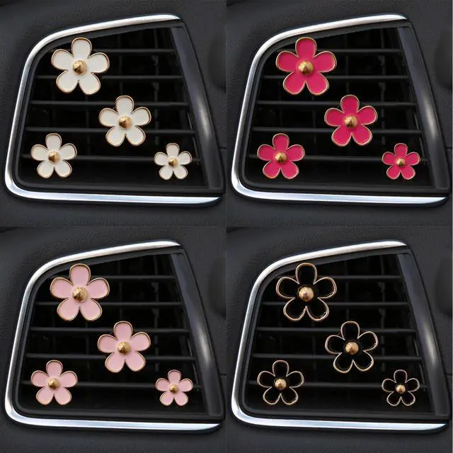 Alt view image 5 of 5 - Daisy Car Air Vent Clips, 4Pcs Black Cute Flower Car Interior Decor | Cute Flower Design, Air Conditioning Outlet Clip, Car Air Freshener Clip Charm, For Women, Refillable Clips, Fits AC Vents