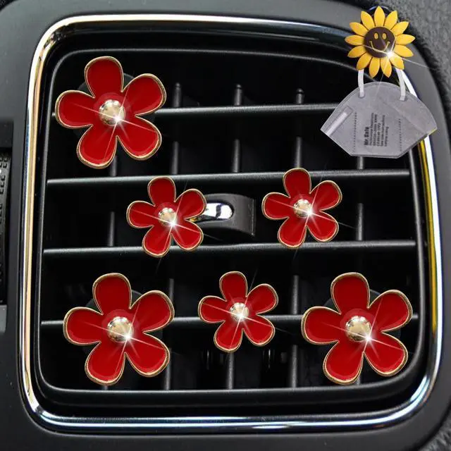 Alt view image 2 of 7 - 6 Pcs Red Cute Daisy Air Vent Clips, Flower Outlet Clip Car Air Fresheners with Mask Hook, for Car Interior Decoration Accessories Decor Charm Bling Car Accessories Decoration for Women
