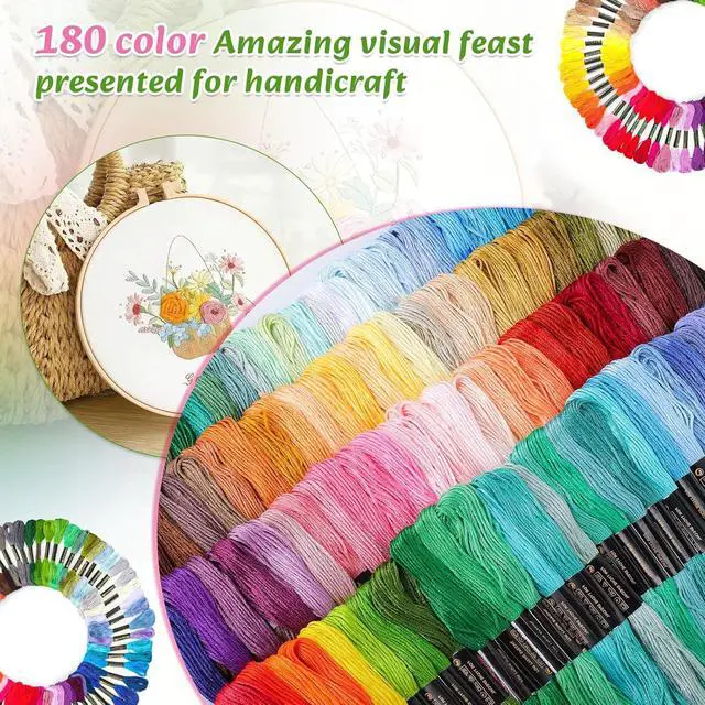 Alt view image 5 of 7 - LOVIMAG Embroidery Thread 180pcs Friendship Bracelet String Floss Kit Yarn | Hair Wrap Shirt Lanyard Patterns Crochet Craft Threads Supplies Cross Stitch Sewing Needlepoint Thin Rainbow Beginners