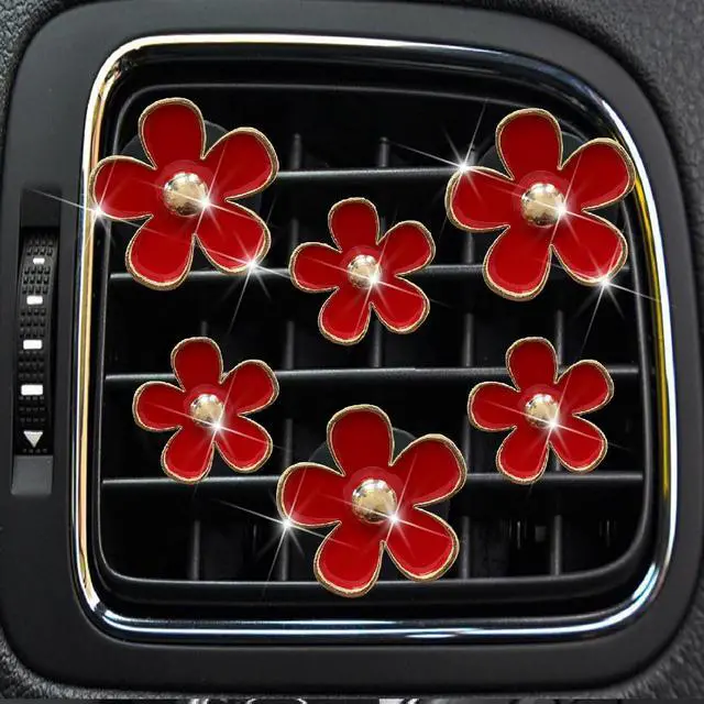 Alt view image 3 of 7 - 6 Pcs Red Cute Daisy Air Vent Clips, Flower Outlet Clip Car Air Fresheners with Mask Hook, for Car Interior Decoration Accessories Decor Charm Bling Car Accessories Decoration for Women