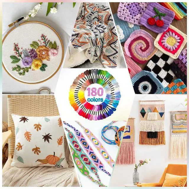 Alt view image 7 of 7 - LOVIMAG Embroidery Thread 180pcs Friendship Bracelet String Floss Kit Yarn | Hair Wrap Shirt Lanyard Patterns Crochet Craft Threads Supplies Cross Stitch Sewing Needlepoint Thin Rainbow Beginners