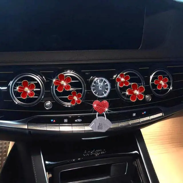 Alt view image 6 of 7 - 6 Pcs Red Cute Daisy Air Vent Clips, Flower Outlet Clip Car Air Fresheners with Mask Hook, for Car Interior Decoration Accessories Decor Charm Bling Car Accessories Decoration for Women