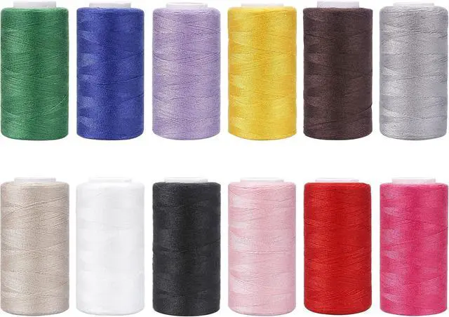 Main image of 12 Color Set of Polyester All-Purpose Sewing Threads Prewound Bobbin Thread Plastic for Embroidery and Sewing Machine DIY Embroidery Thread Sewing Thread 382 Yards/350 m Each (12 Pieces)
