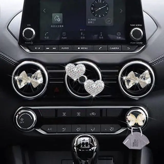 Alt view image 4 of 7 - Bling Heart & Bow Diamond Heart Car Air Fresheners & Diffuser, 4 Pcs - Fun Car Vent Clips With Cute Butterfly Mask Hook