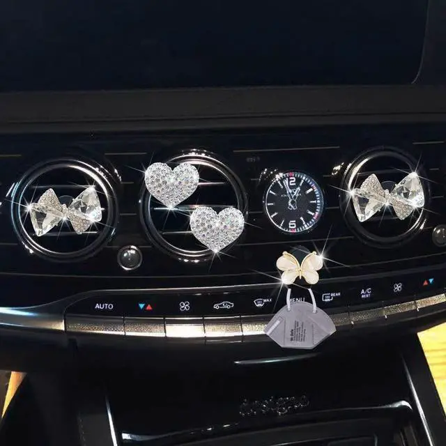 Alt view image 5 of 7 - Bling Heart & Bow Diamond Heart Car Air Fresheners & Diffuser, 4 Pcs - Fun Car Vent Clips With Cute Butterfly Mask Hook
