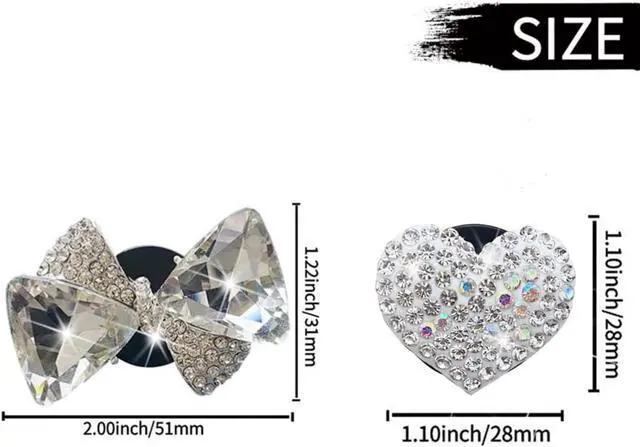 Alt view image 6 of 7 - Bling Heart & Bow Diamond Heart Car Air Fresheners & Diffuser, 4 Pcs - Fun Car Vent Clips With Cute Butterfly Mask Hook