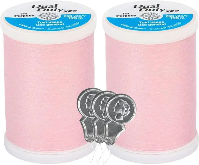 Main image of Coats & Clark Dual Duty XP All Purpose Sewing Thread - S910 2 Pack - 250 Yards Each Spool - Bundle with Bella's Crafts Needle Threaders (Light Pink)