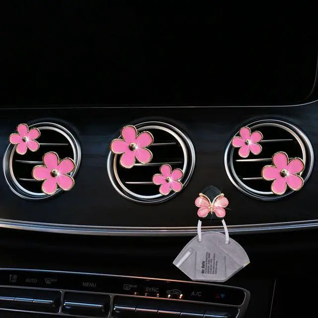Alt view image 3 of 6 - 6 Pcs Pink Daisy Car Decoration Flower Air Vent Clip Air Conditioning Outlet Clip Air Freshener Clip Car Interior Decor Charm Colorful Interior Accessories for Girls Women + Pink Butterfly Hook