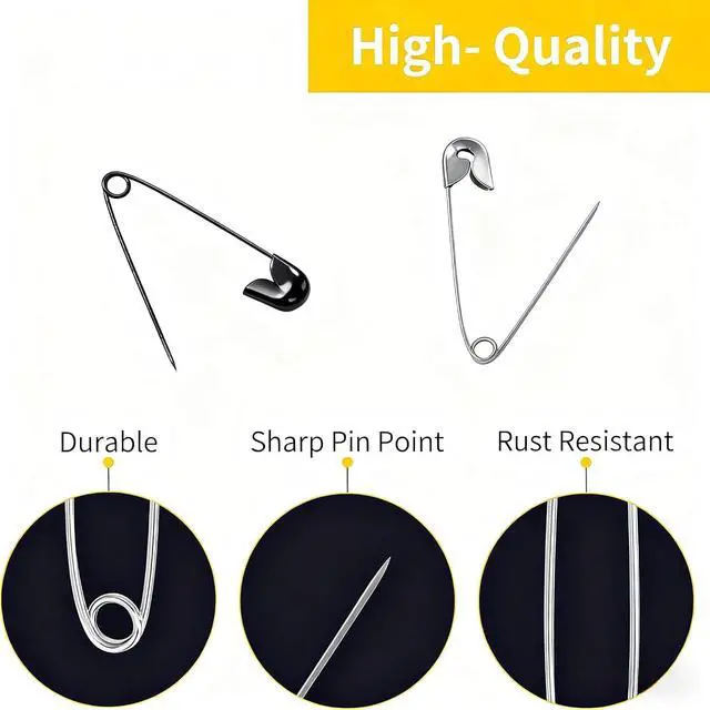 Alt view image 3 of 6 - Hudinsun 210 PCS 4 Different Sizes Silver and Black Safety Pins Assorted, Small and Large Safety Pins Bulk for Clothes and Sewing