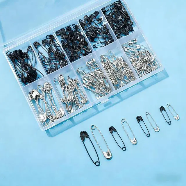 Alt view image 4 of 6 - Hudinsun 210 PCS 4 Different Sizes Silver and Black Safety Pins Assorted, Small and Large Safety Pins Bulk for Clothes and Sewing
