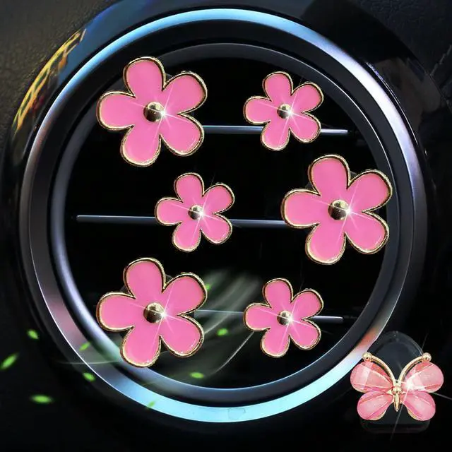 Alt view image 4 of 6 - 6 Pcs Pink Daisy Car Decoration Flower Air Vent Clip Air Conditioning Outlet Clip Air Freshener Clip Car Interior Decor Charm Colorful Interior Accessories for Girls Women + Pink Butterfly Hook