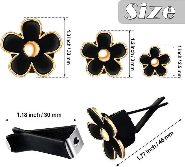 Alt view image 2 of 6 - Frienda Daisy Flower Car Air Vent Clips,Black,2.5/3 /3.3 Cm | Cute Aesthetic Dashboard Accessories, Clip-on Fits AC Vents, Floral Charm Decor for Vehicle Interior Styling