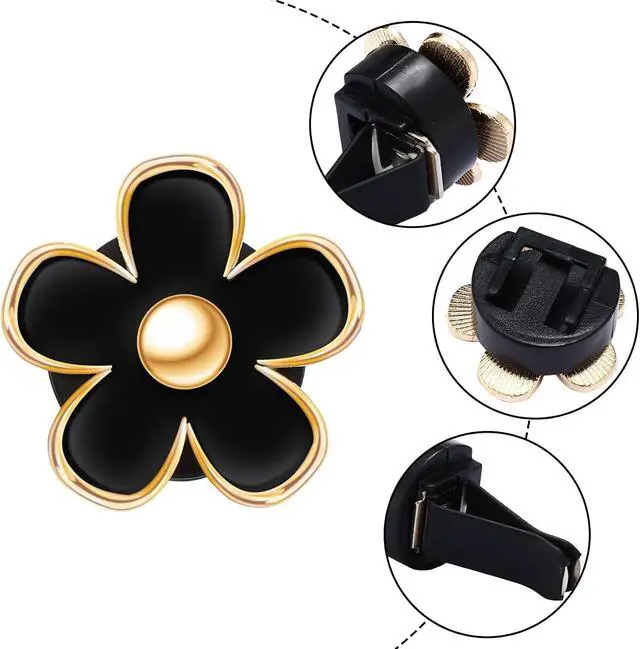 Alt view image 3 of 6 - Frienda Daisy Flower Car Air Vent Clips,Black,2.5/3 /3.3 Cm | Cute Aesthetic Dashboard Accessories, Clip-on Fits AC Vents, Floral Charm Decor for Vehicle Interior Styling