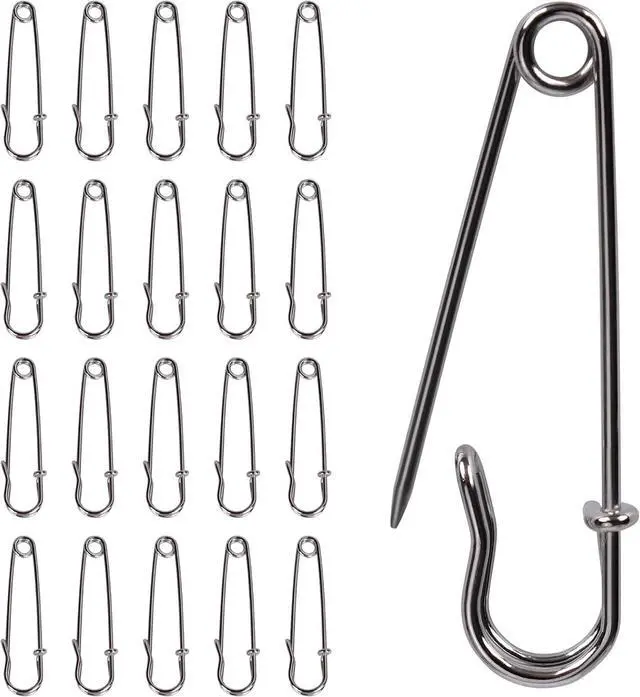 Main image of 20 Pack of 2-Inch Heavy-Duty Steel Safety Pins Ideal for Blankets, Clothing, Crafts, and Canvas Work Silver Finish