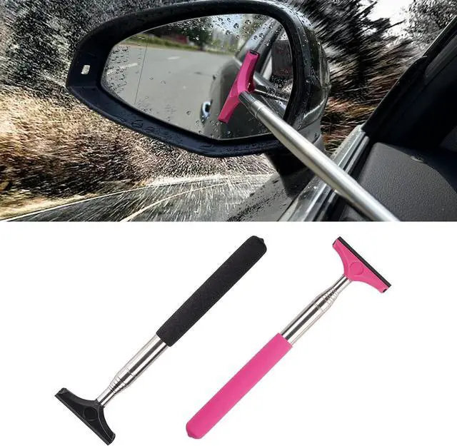 Main image of LJDJ Car Rearview Mirror Wiper 2 Pack, 98cm Telescopic Universal Cleaner | Scratch-free silicone blade, 98cm telescopic handle, removes water mist & stains, universal fit for all car mirror glass