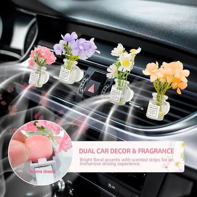 Alt view image 3 of 7 - CusDusk 4 Pack Flowers Car Vent Clips, Interior Flower Decorations | Cute Daisy Plants Vase Air Conditioning Outlet Clip with Fragrance Pads, Charm Scent Perfume Automotive Aesthetic for Women
