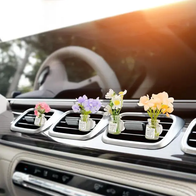 Alt view image 4 of 7 - CusDusk 4 Pack Flowers Car Vent Clips, Interior Flower Decorations | Cute Daisy Plants Vase Air Conditioning Outlet Clip with Fragrance Pads, Charm Scent Perfume Automotive Aesthetic for Women