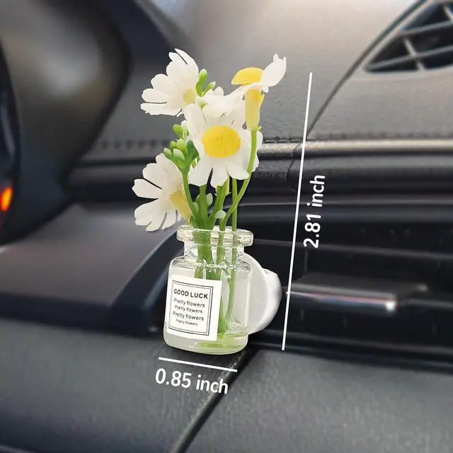 Alt view image 2 of 7 - CusDusk 4 Pack Flowers Car Vent Clips, Interior Flower Decorations | Cute Daisy Plants Vase Air Conditioning Outlet Clip with Fragrance Pads, Charm Scent Perfume Automotive Aesthetic for Women