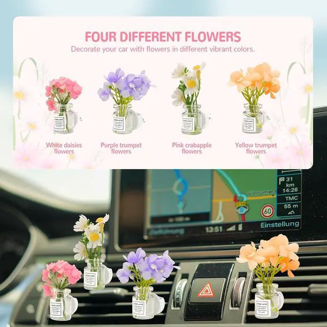 Alt view image 5 of 7 - CusDusk 4 Pack Flowers Car Vent Clips, Interior Flower Decorations | Cute Daisy Plants Vase Air Conditioning Outlet Clip with Fragrance Pads, Charm Scent Perfume Automotive Aesthetic for Women