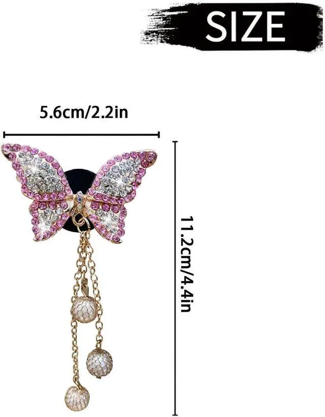 Alt view image 2 of 7 - Pink Butterfly Air Vent Clips, 4 Pcs Bling Butterfly Air Fresheners Vents Clips Diamond Car Interior Decor Bling Cute Car Accessories Decoration for Women+ Heart Mask Hook