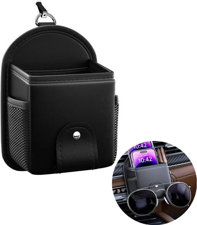 Alt view image 2 of 6 - Car Air Vent Storage Bag Organizer Pocket, Sunglass Holder Car Mount Phone Holder Coin Key Card Case Interior Organizer Bag with Clip. (Black)