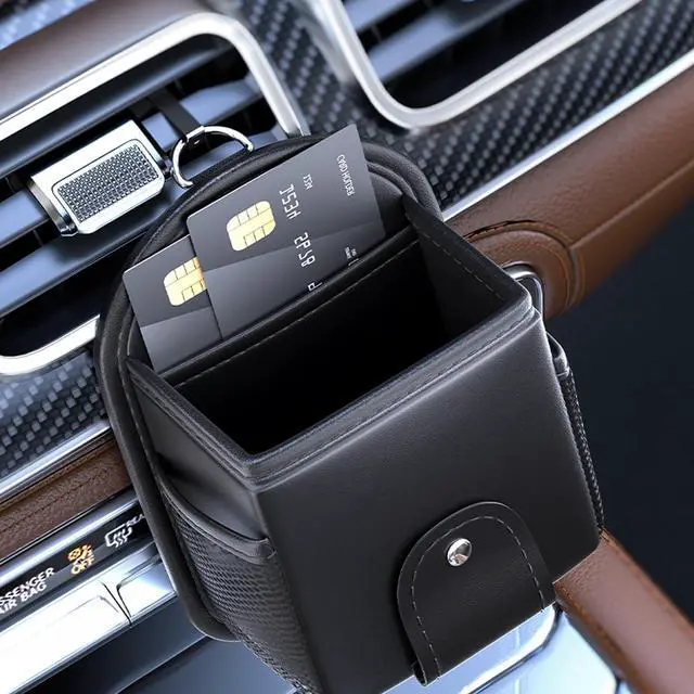 Main image of Car Air Vent Storage Bag Organizer Pocket, Sunglass Holder Car Mount Phone Holder Coin Key Card Case Interior Organizer Bag with Clip. (Black)