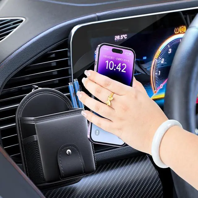 Alt view image 3 of 6 - Car Air Vent Storage Bag Organizer Pocket, Sunglass Holder Car Mount Phone Holder Coin Key Card Case Interior Organizer Bag with Clip. (Black)