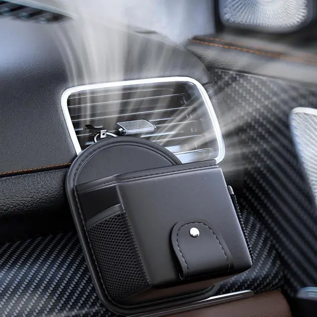 Alt view image 5 of 6 - Car Air Vent Storage Bag Organizer Pocket, Sunglass Holder Car Mount Phone Holder Coin Key Card Case Interior Organizer Bag with Clip. (Black)