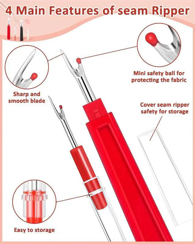 Alt view image 3 of 6 - FIVEIZERO Seam Rippers for Sewing 2 Big and 2 Small Stitch Remover Tools, Thread Ripper, Embroidery Removal Tool with Thread Snips