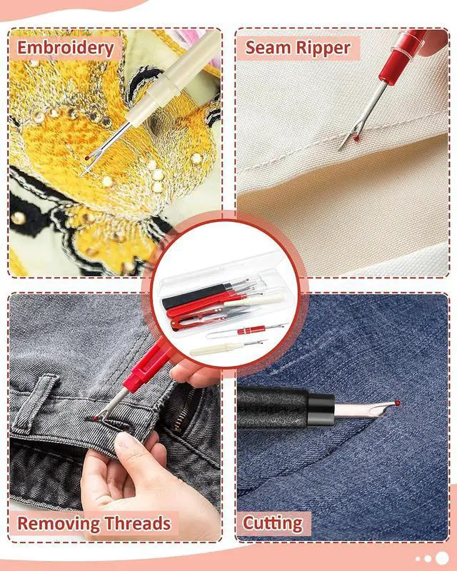 Alt view image 5 of 6 - FIVEIZERO Seam Rippers for Sewing 2 Big and 2 Small Stitch Remover Tools, Thread Ripper, Embroidery Removal Tool with Thread Snips