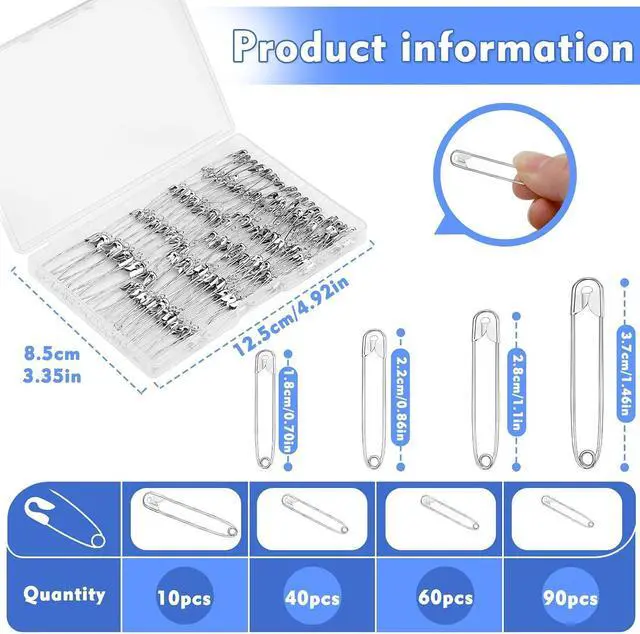 Alt view image 2 of 7 - Mnuizu 200Pcs Safety Pins, 4 Size Heavy Duty Safety Pins for Clothes | 0.7inch/0.9inch/1.1inch/3.7inch Rust Resistant Small and Large Safety Pins for Clothes, Sewing and DIY Craft