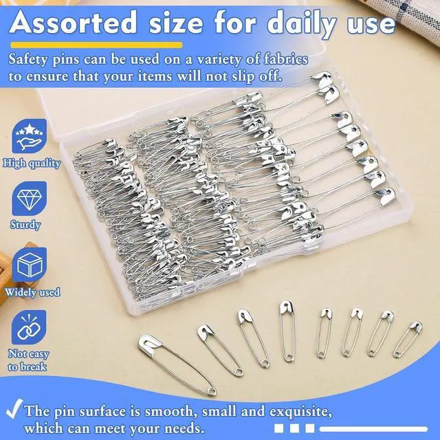Alt view image 4 of 7 - Mnuizu 200Pcs Safety Pins, 4 Size Heavy Duty Safety Pins for Clothes | 0.7inch/0.9inch/1.1inch/3.7inch Rust Resistant Small and Large Safety Pins for Clothes, Sewing and DIY Craft