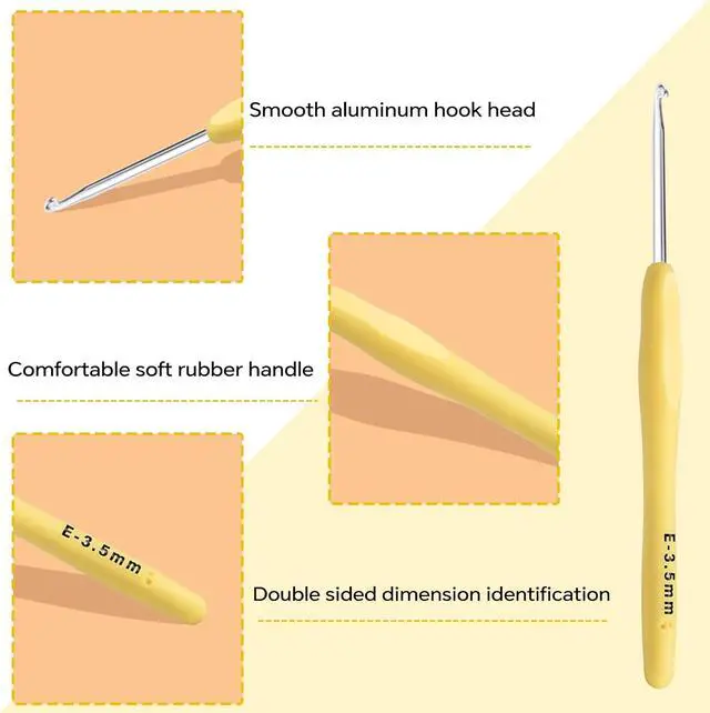 Alt view image 3 of 7 - 3.5mm Crochet Hook, Ergonomic Crochet Hook, Smooth and Extra Long Knitting Needles, with Soft Rubber Ergonomic Handle and Aluminum Tip, Perfect Beginner and Arthritic Crochet Hooks (3.5 mm)