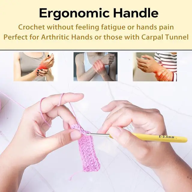 Alt view image 4 of 7 - 3.5mm Crochet Hook, Ergonomic Crochet Hook, Smooth and Extra Long Knitting Needles, with Soft Rubber Ergonomic Handle and Aluminum Tip, Perfect Beginner and Arthritic Crochet Hooks (3.5 mm)