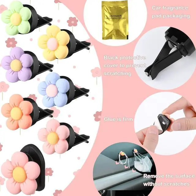 Alt view image 3 of 7 - Tallew 12 Pcs Daisy Flower Car Accessories Vent Clip Cute Colorful Flower Car Accessories Air Conditioning Outlet Air Freshener Vent Clip Charm Interior Decor for Women